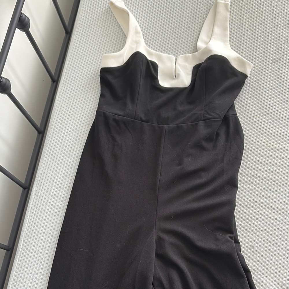 Lulu's Black and Cream Wide Leg Jumpsuit